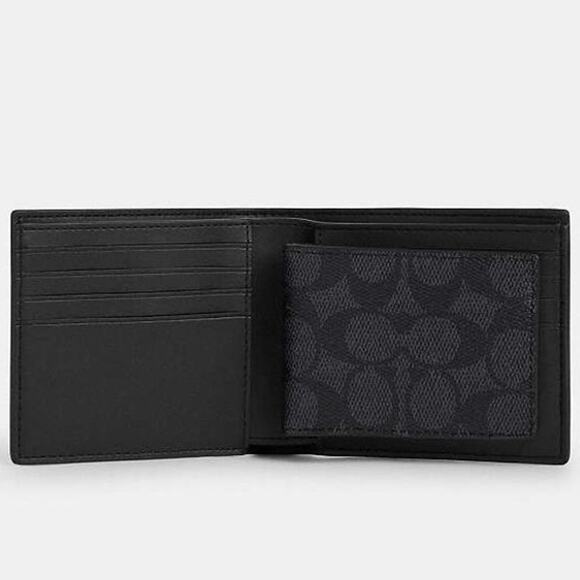 Coach CR899 Crossgrain Leather Wallet with Removable Insert Black Logo NEW/NWT - Picture 1 of 12